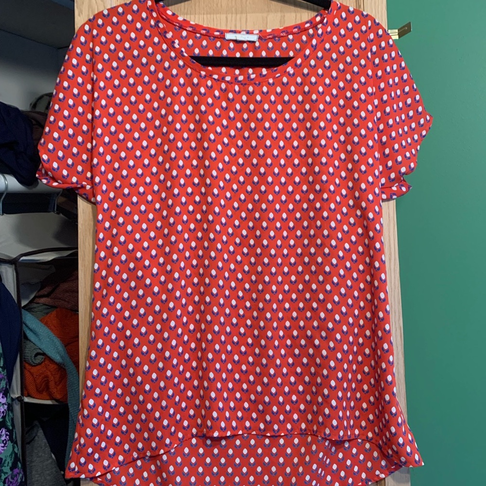 Pleione Red and White Patterned Blouse